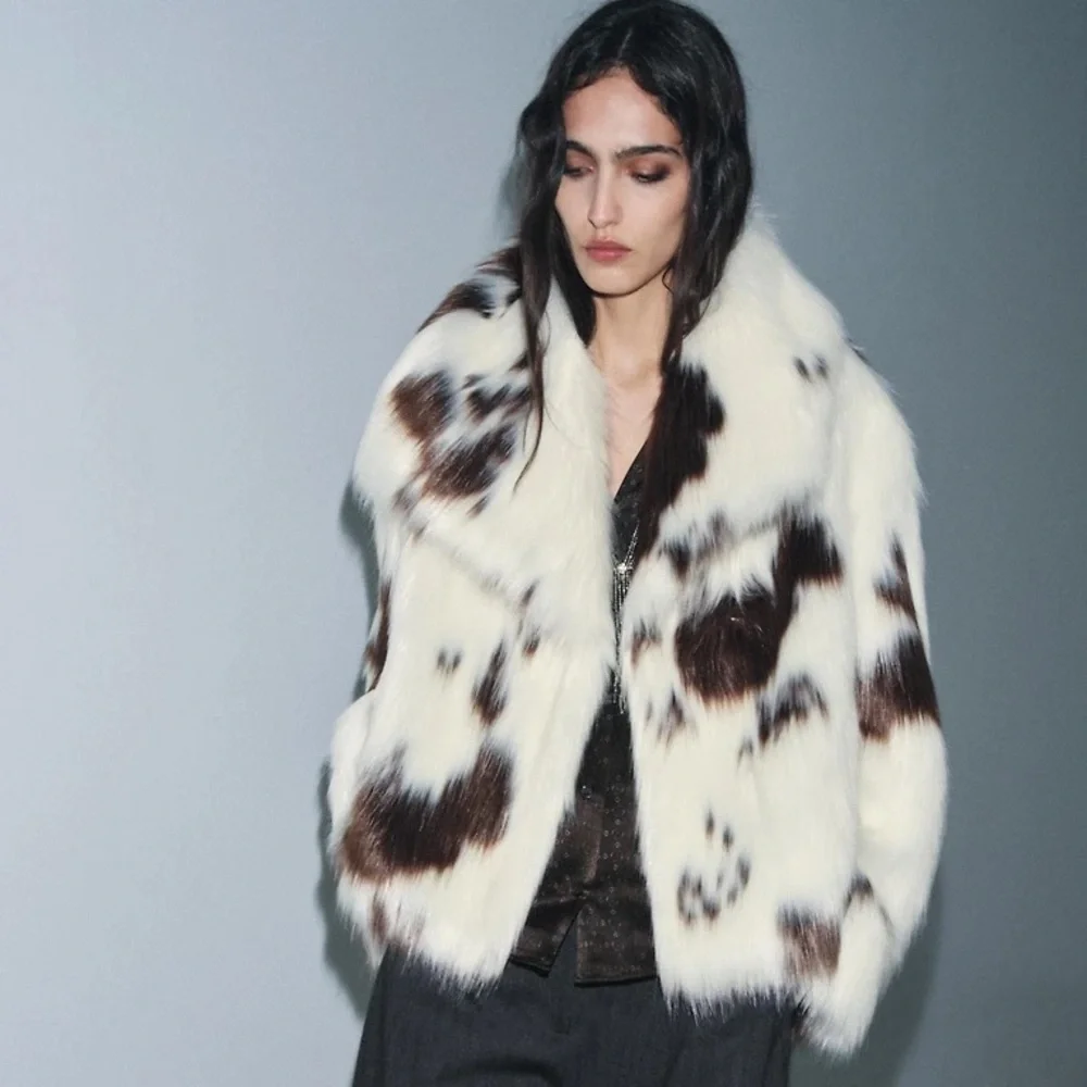 NWT Zara Bloggers Fav Cow Print ZW COLLECTION FAUX FUR JACKET LIMITED EDITION S - Picture 3 of 12